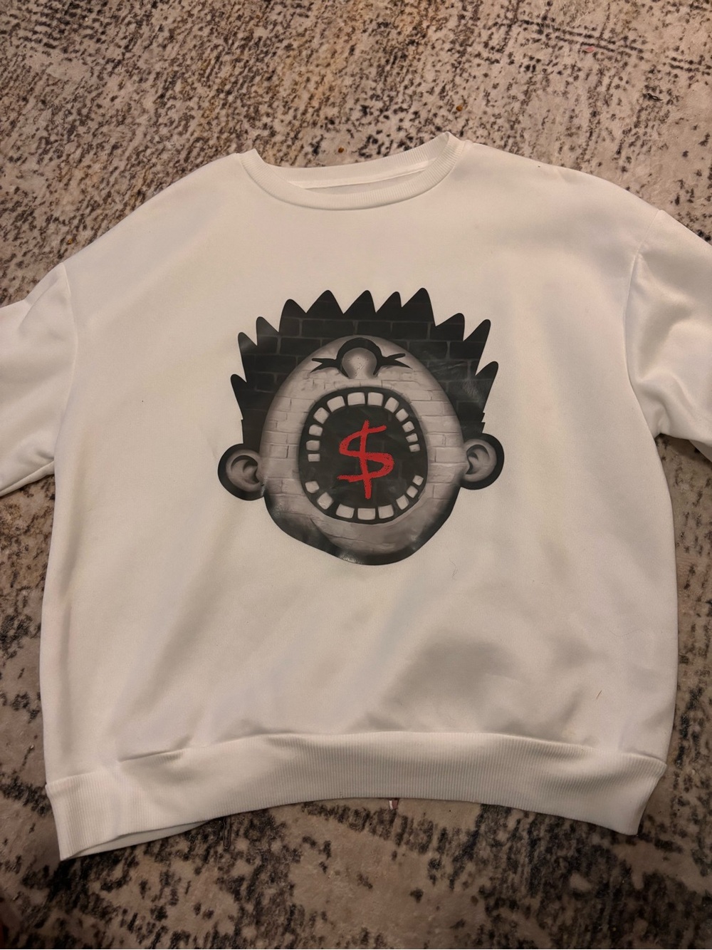 White Graphic Sweatshirt with Bold Face Print